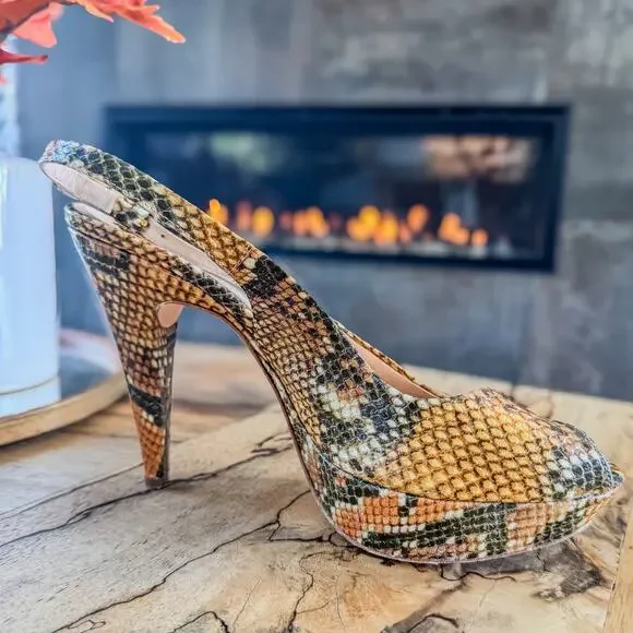 Gastone Lucioli, Made in Italy, Snakeskin Slingback Platform Heel, Women’s 9.5 - Picture 9 of 10